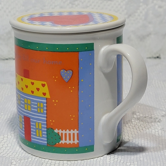 Vintage Hallmark Ceramic Mug Heart Lid Flower Patchwork Quilt Design Coffee Cup - Picture 8 of 17